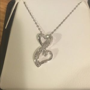 Genuine Diamond Double Heart Pendant Sterling